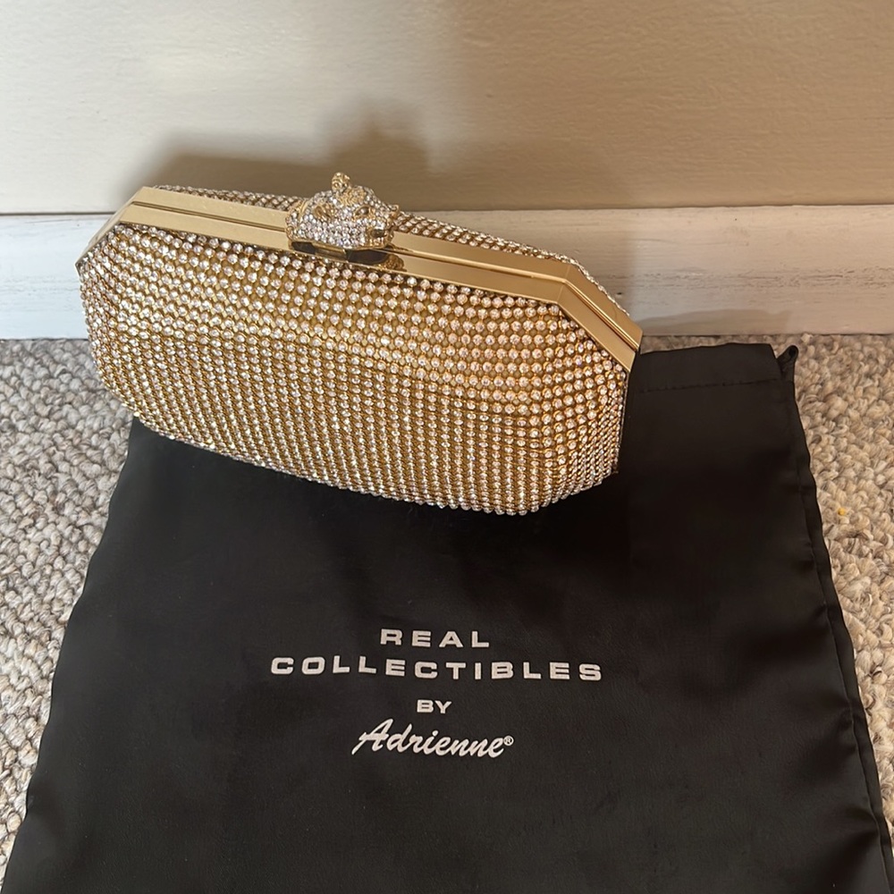 Real Collectibles by Adrienne Gold Crystal Covered Purse with Panther Latch